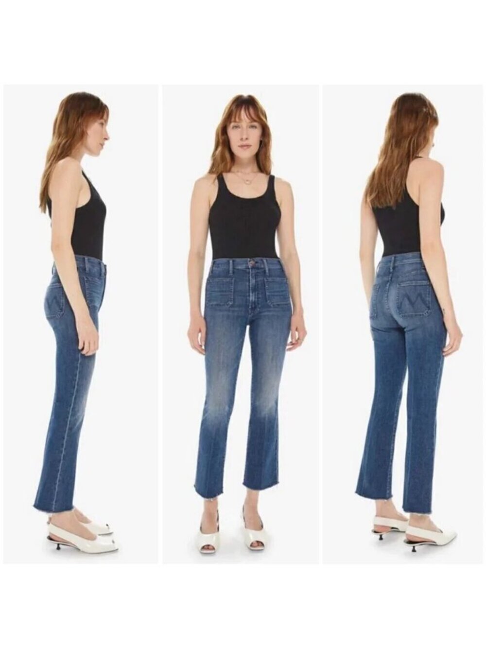 MOTHER Hustler Patch Pocket Ankle Fray Jeans in Healing Jar Wash Size 24